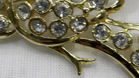 18K Gold Plated Bird Brooch (2.25” x 1.75”). Made with Swarovski Crystal. Gift