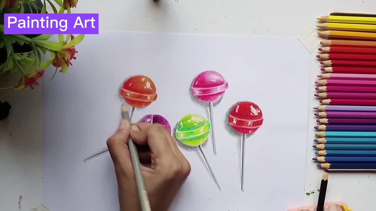 draw lollipops with color pencil