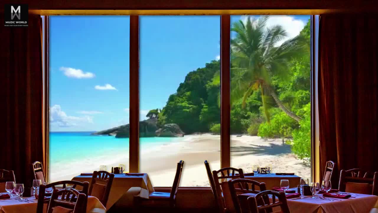 Relaxing Music - Smooth Jazz Music with Seaside Cafe ambience & Ocean wave sound for Study & Relax