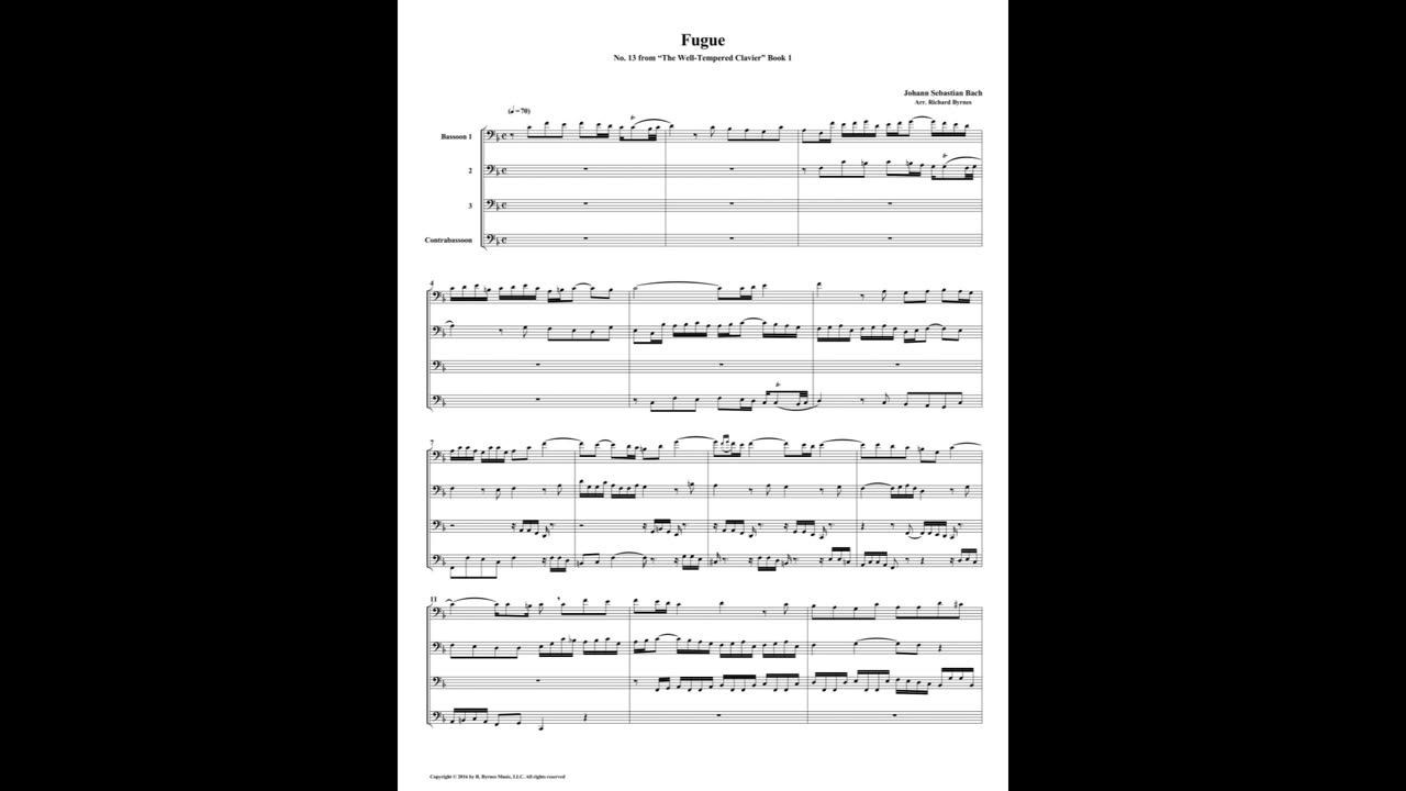 J.S. Bach - Well-Tempered Clavier: Part 1 - Fugue 13 (Bassoon Quartet)