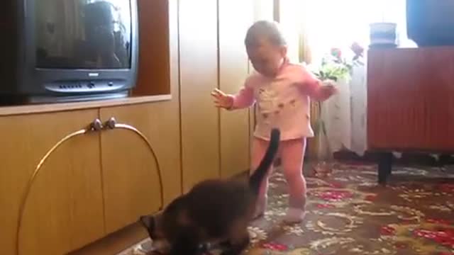 Mama Cat Takes Back Crying Kitten From Toddler