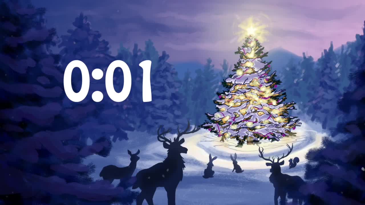 1 Hour (60 Minute) Christmas Countdown Timer with Music, Animated Animals & Christmas Tree