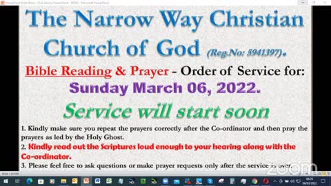 The Narrow Way Christian Church of God - Sunday Service - 06/03/22