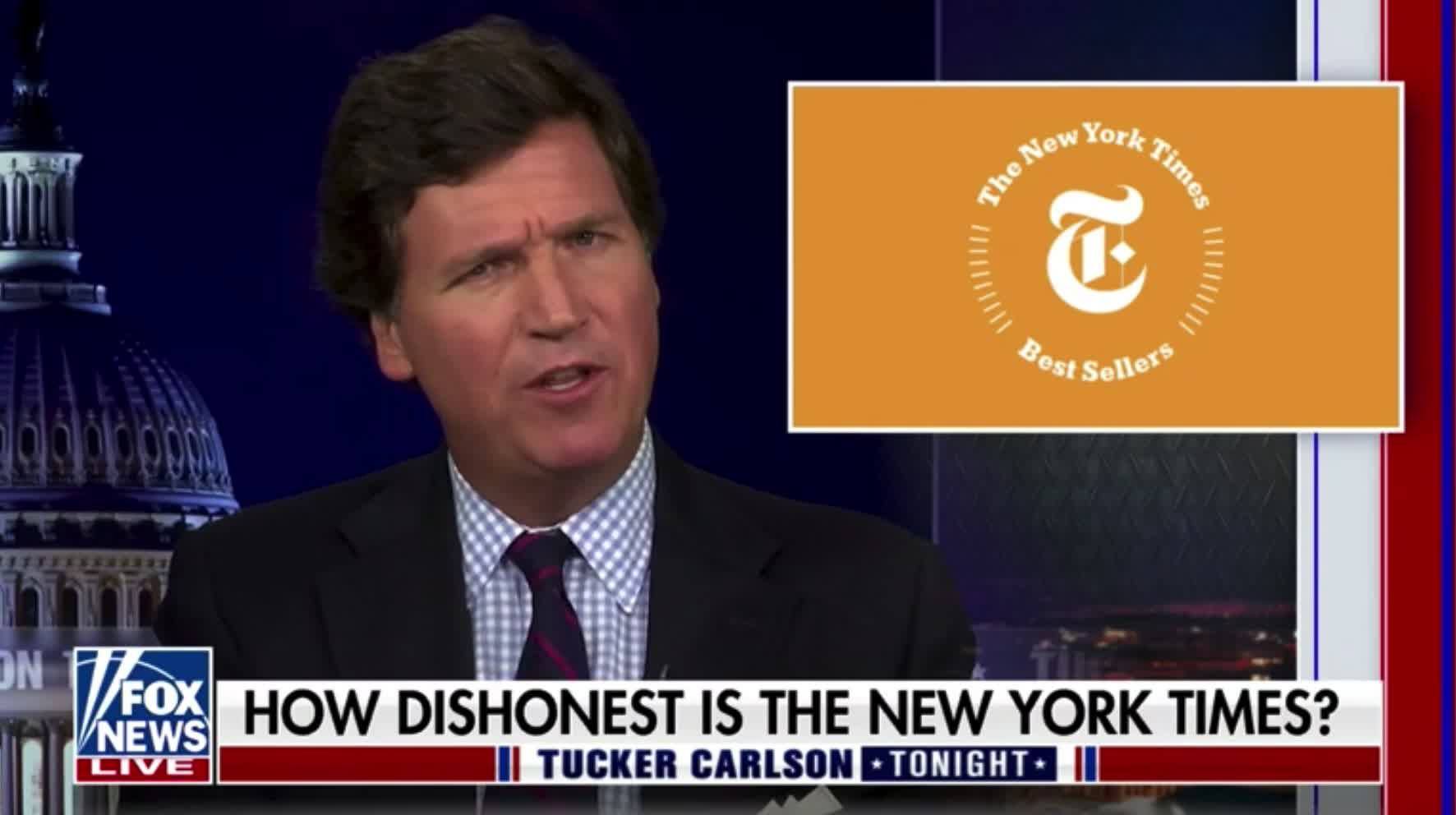 Tucker Carlson says that the New York Times lied about the best-selling book in America