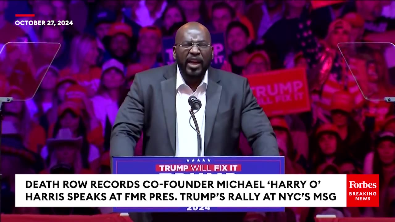 Death Row Records Co-Founder Michael 'Harry O' Harris Slams Kamala Harris Agenda At Trump MSG Rally