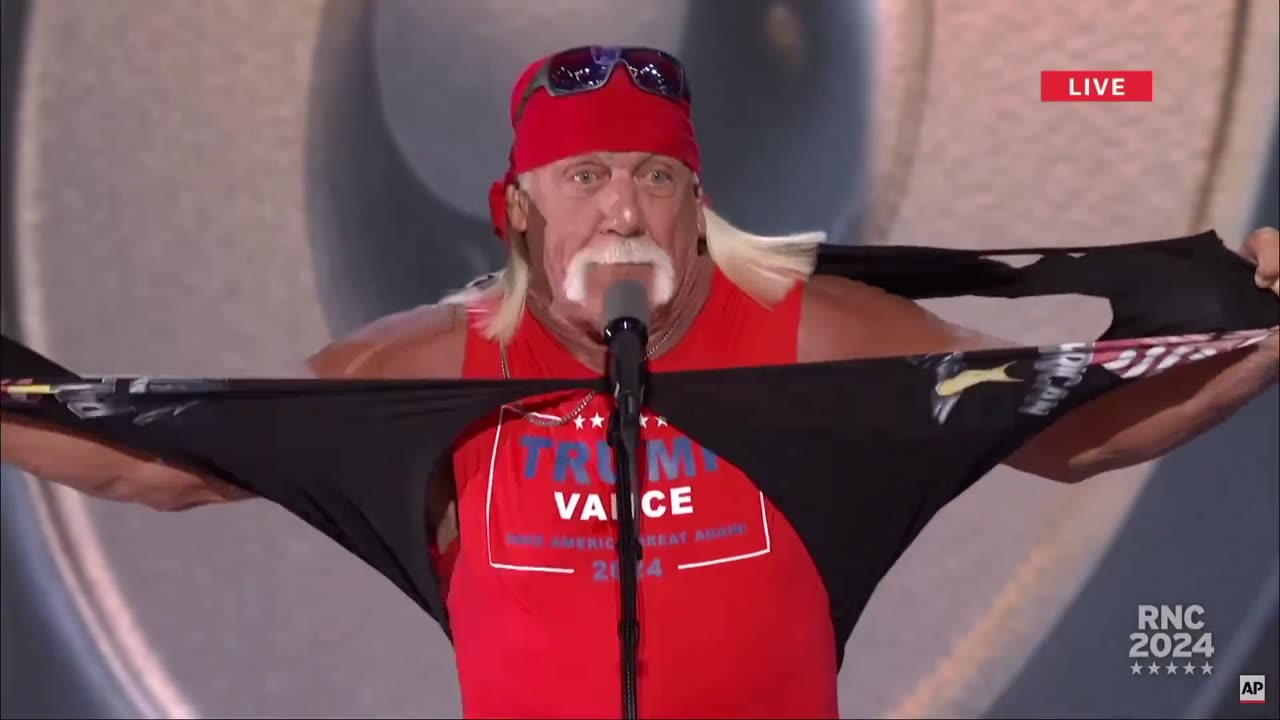 REAL AMERICAN: WWE Legend Hulk Hogan Reveals Trump-Vance Tank Top in EPIC RNC Moment