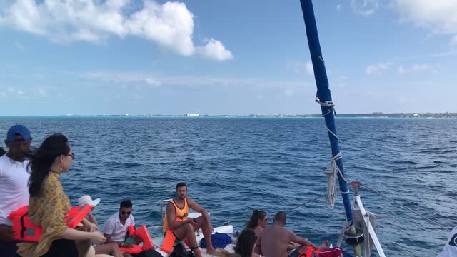Cancun sea viewed from the boat to the island of the woman
