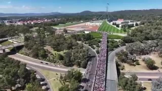 Drone footage from Canberra, Australia Freedom convoy (Feb 11/12th 2022)