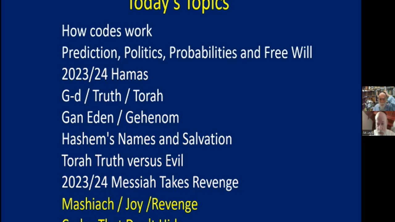 R&B Monthly Seminar: R&B Bible Codes Fellowship (Episode #15 -- Monday, October 23rd, 2023). Chairman: Professor Eliyahu Rips (Jerusalem, ISRAEL), Mr. Art Levitt (Jerusalem, ISRAEL)