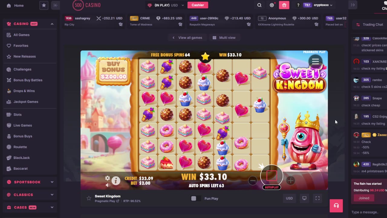 500 Casino - Deposit $1000 & get 100 Free Spins* ($2)