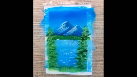 Acrylic painting tutorial, mountain 🏔️ trees and lake