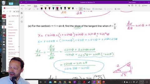 Calculus 2 - Section 10-3 - Tangents to Polar Curves with an Example