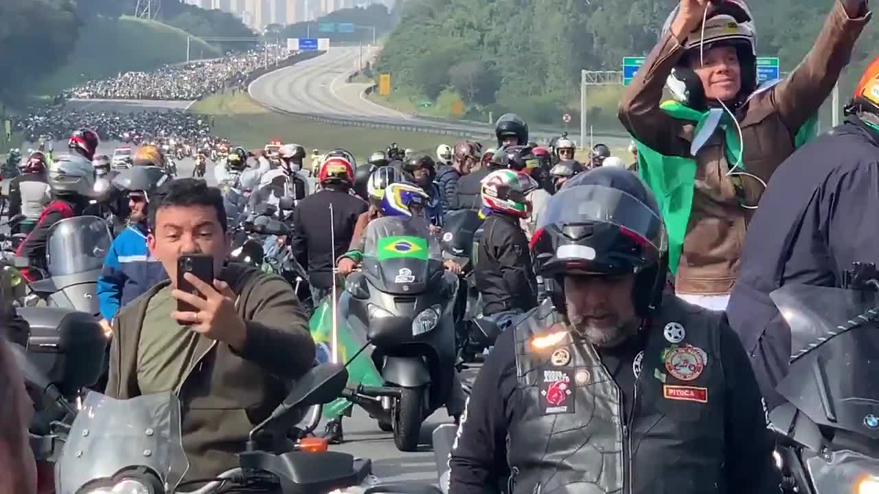 President of Brazil Jair Bolsonaro participates in supporters meeting with motorcycle