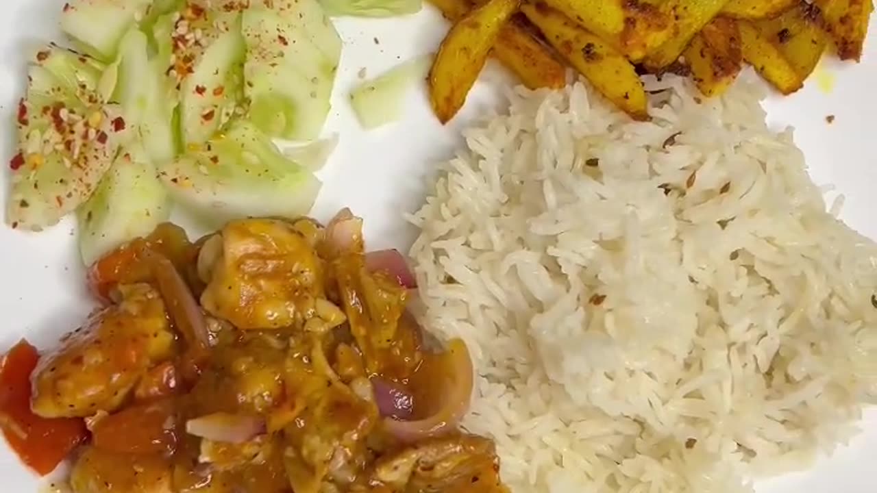 Cooking Chili Chicken - Garlic Potatoes - Korean Salad