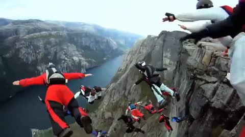 Base jumping, jumping in a wing suit Very beautiful and extreme