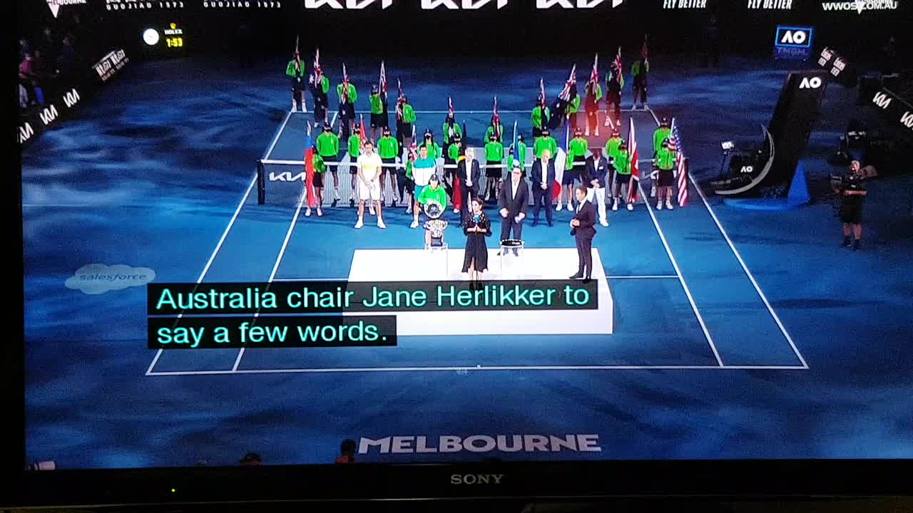 Booing interrupts AO tennis final presentation.