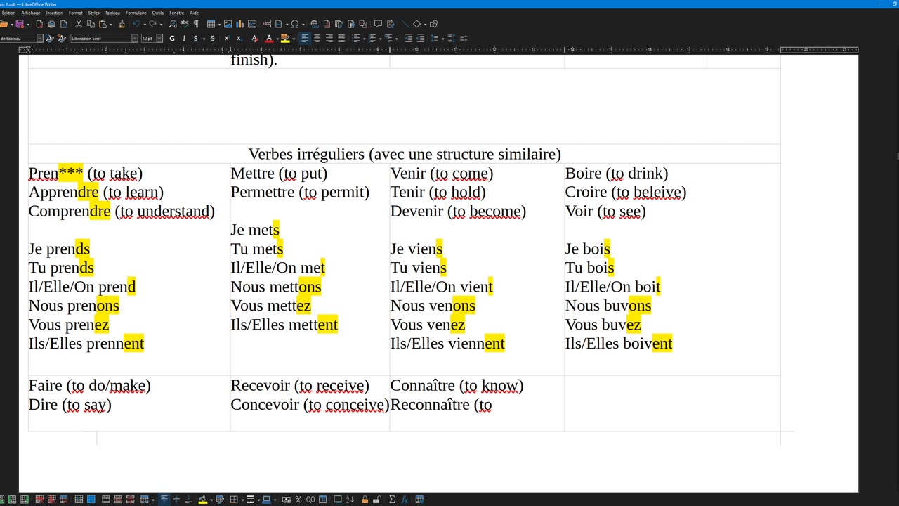 French 9 (complement part 2) irregular verbs