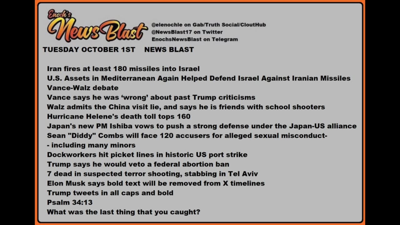 Tuesday October 1, 2024 News Blast