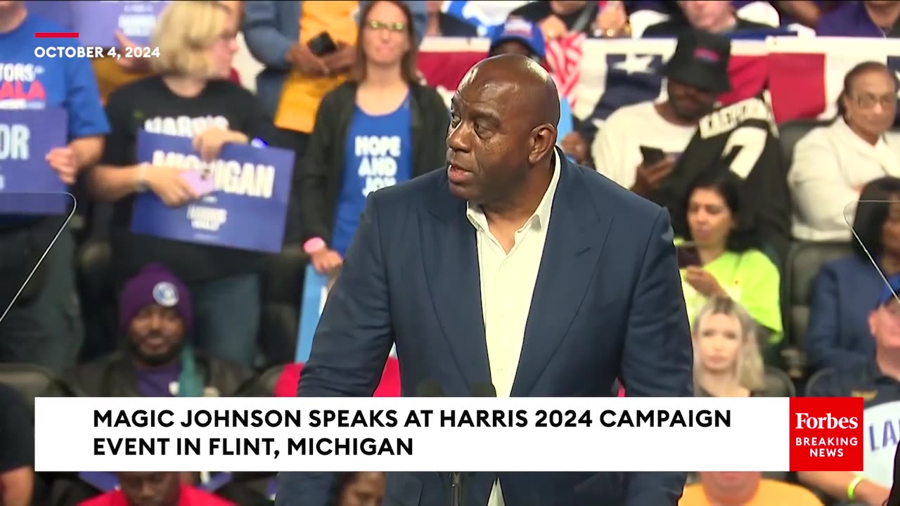 'She Wants To Build Up The Middle Class'- Magic Johnson Joins VP Harris At Michigan Campaign Rally