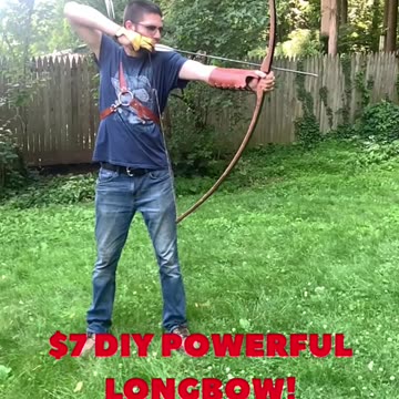 70 INCH LONGBOW HOMEMADE $7! SUPER POWERFULL 65# DRAW