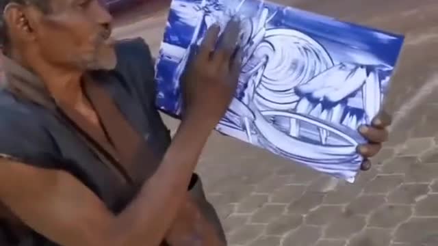 Homeless man create artwork