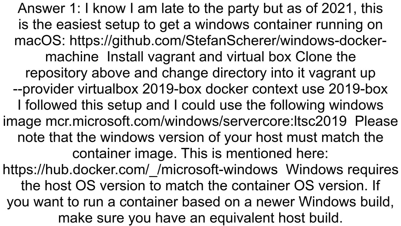 How can I run a docker windows container on osx