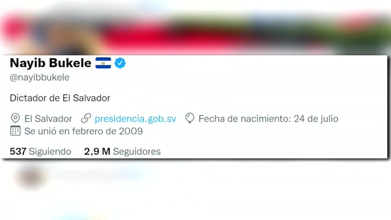 yib Bukele escribe en su biografía de Twitter "dictador de El Salvador"