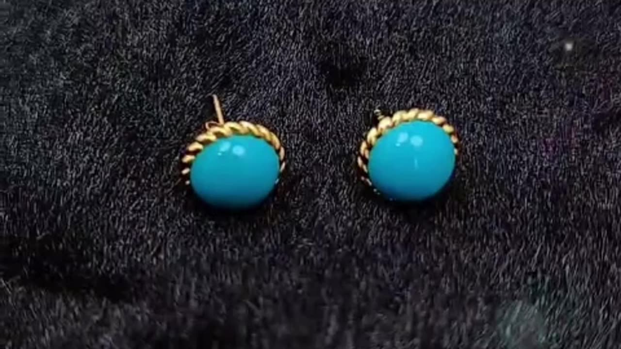 14K gold natural Sterling treatment turquoise round earrings Sleeping Beauty mine jewelry female