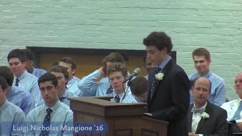 Luigi Mangione delivering his valedictorian speech at Gilman School in 2016