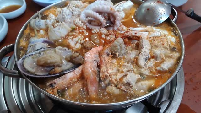 Korean style spocy seafood soup