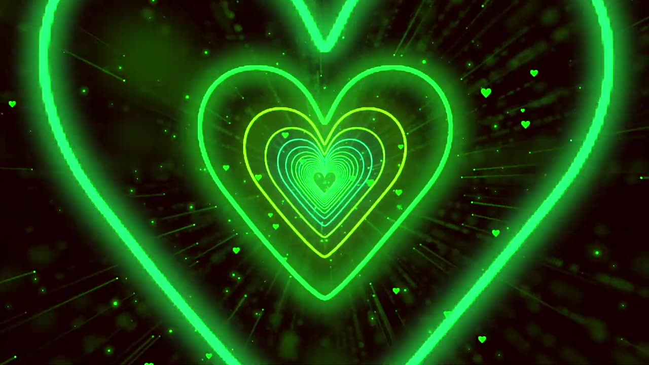 281. Heart Tunnel Background💚Green Neon Heart