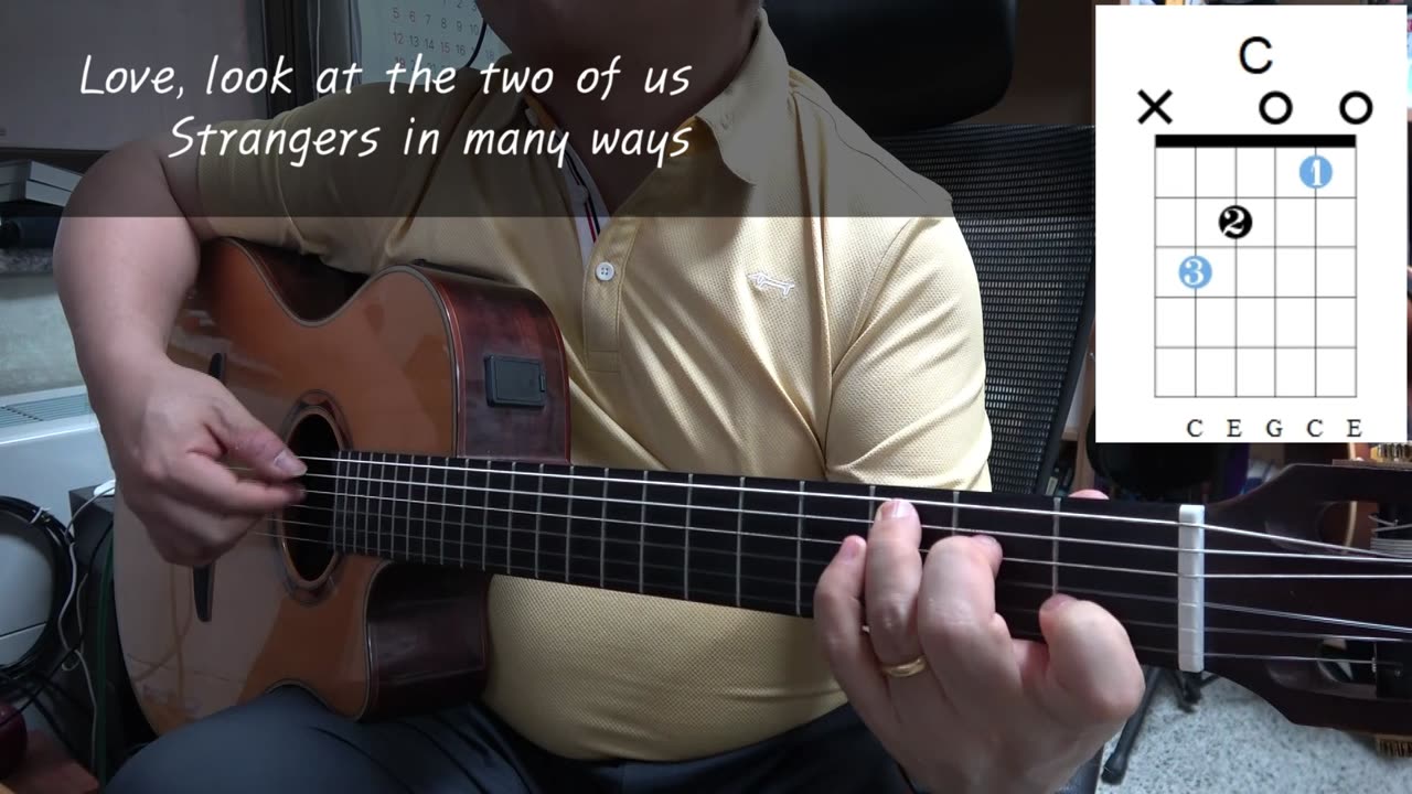 For all we know - Carpernters, guitar backing, chord diagram