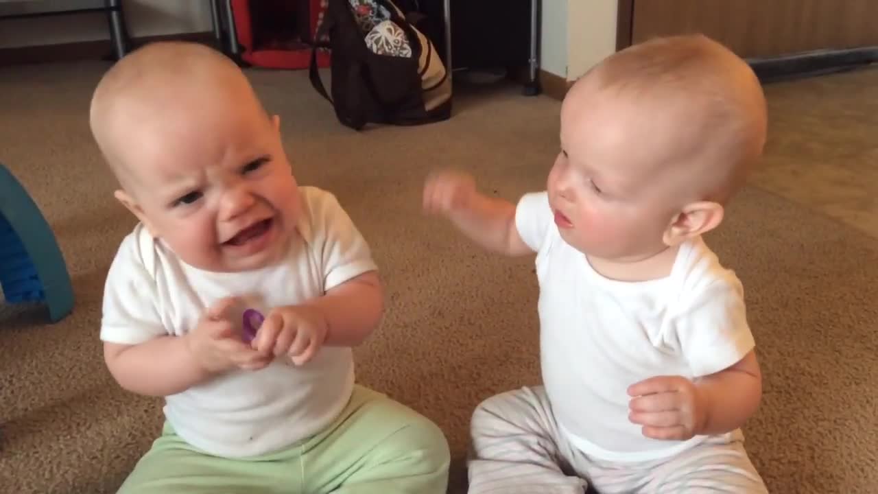 These twins are so cute fighting over this pacifier, hilarious!