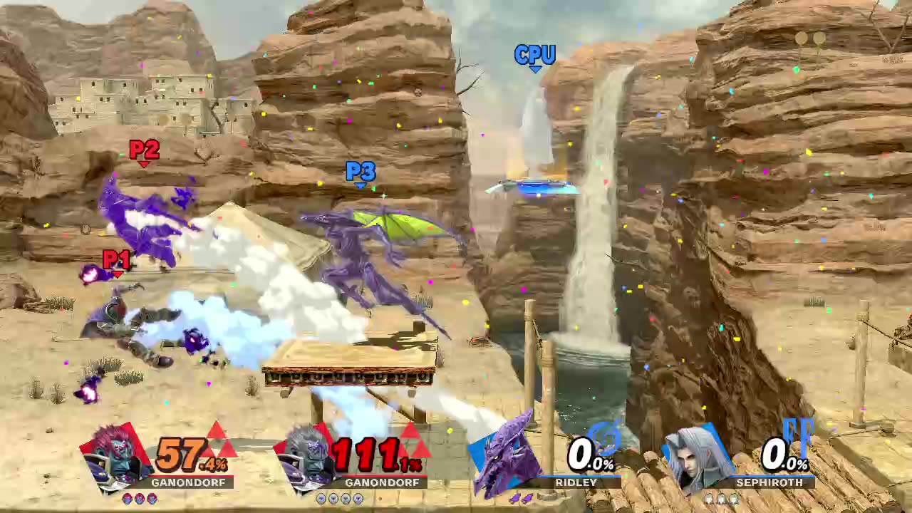 Ganondorf and Ganondorf vs Ridley and Sephiroth on Gerudo Valley (Super Smash Bros Ultimate)