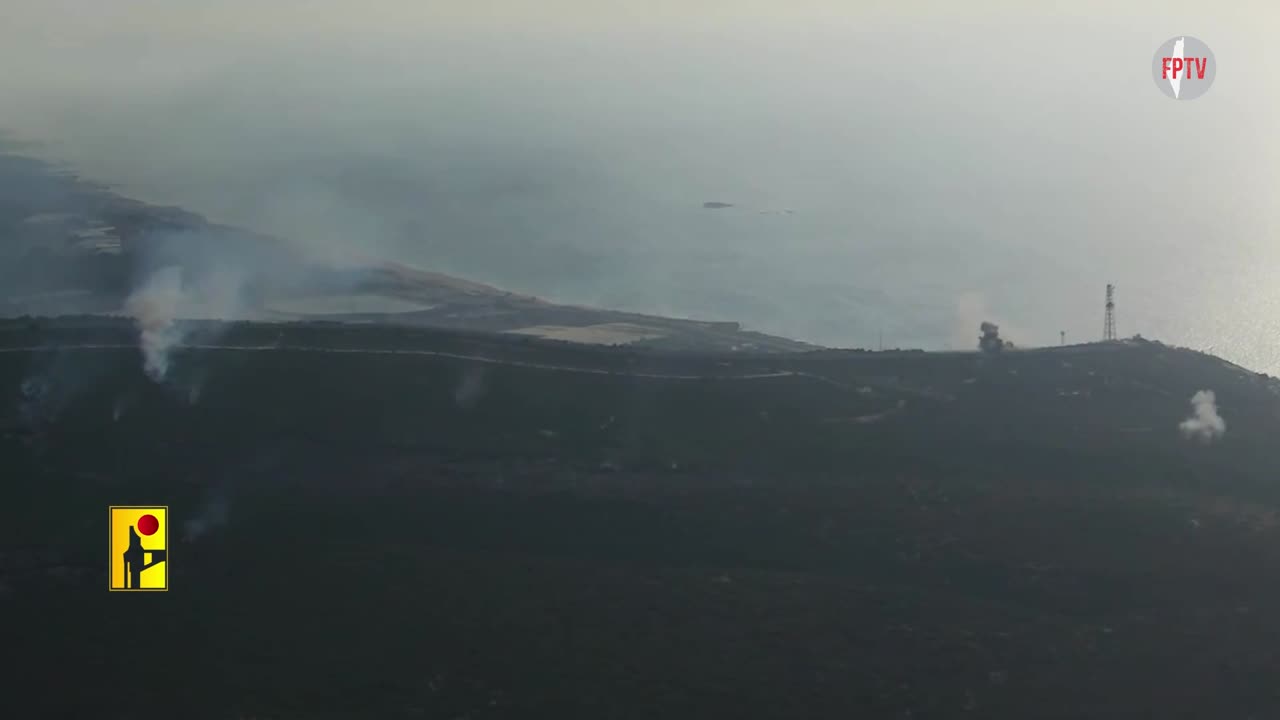 Hizbullah striking the Zionist Ras Al-Naqoura naval site with M80 rockets, 18 Oct 2024