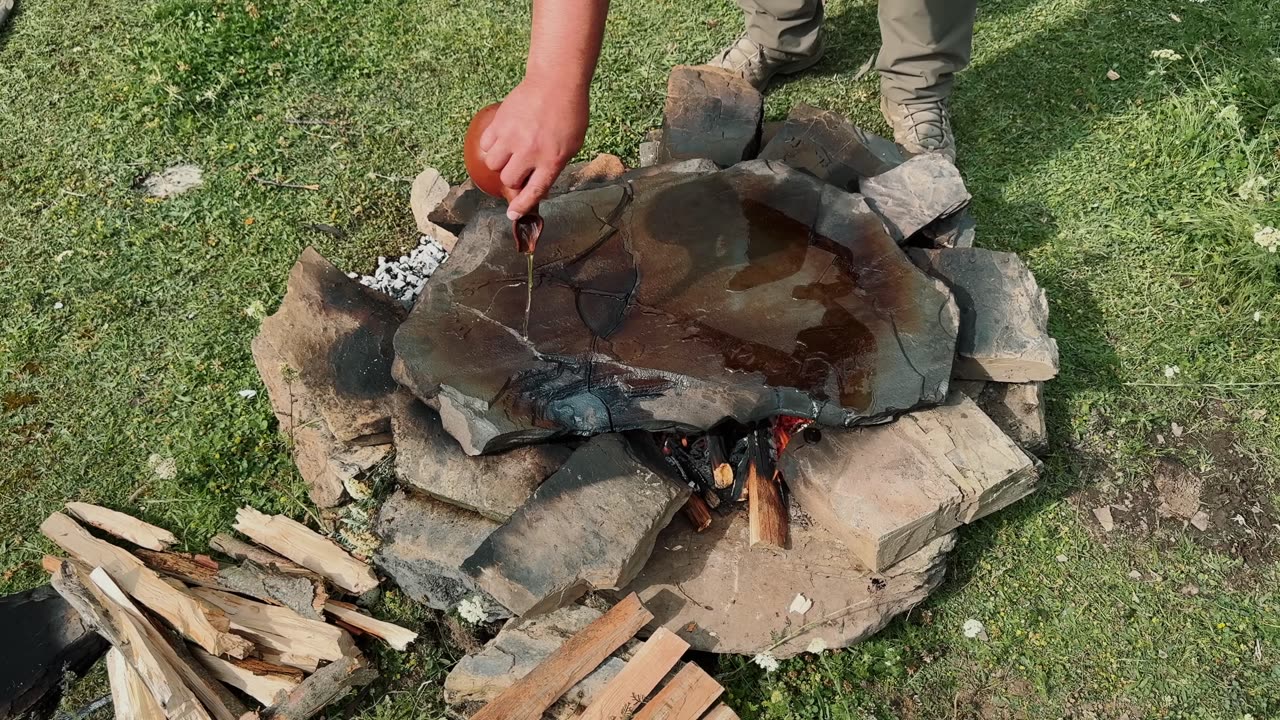 Roasting Juicy Beef Steaks on Hot Stones! Outdoors Cooking Alone in the Mountains