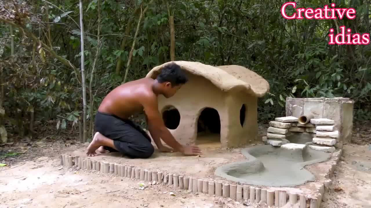 Rescue Abandoned Puppies Building Mud House Dog And Fish Pond For Red Fish