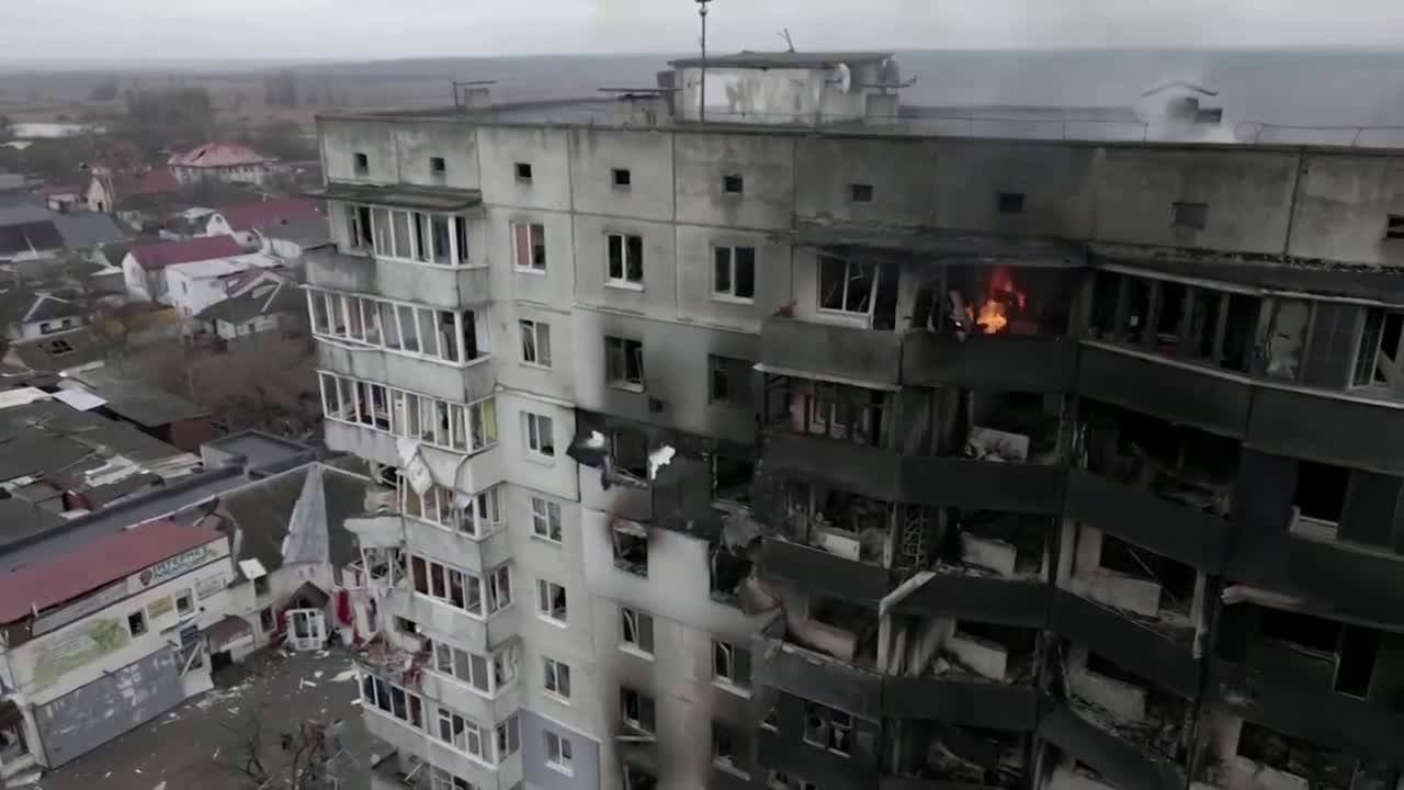 Drone captures battle aftermath in Ukraine's Borodyanka