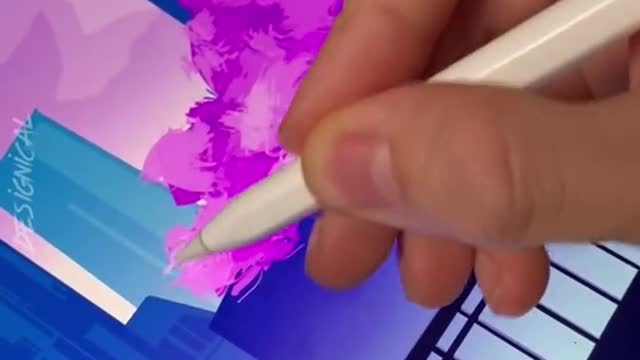 DRAWING CITYSCAPE WITH CHERRY BLOSSOM (#shorts)