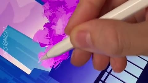 DRAWING CITYSCAPE WITH CHERRY BLOSSOM (#shorts)