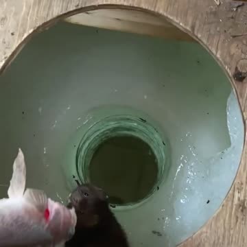 Mink takes fish and runs.