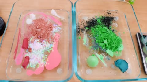 Pink vs Green - Mixing Makeup Eyeshadow Into Slime Special Series 206 Satisfying