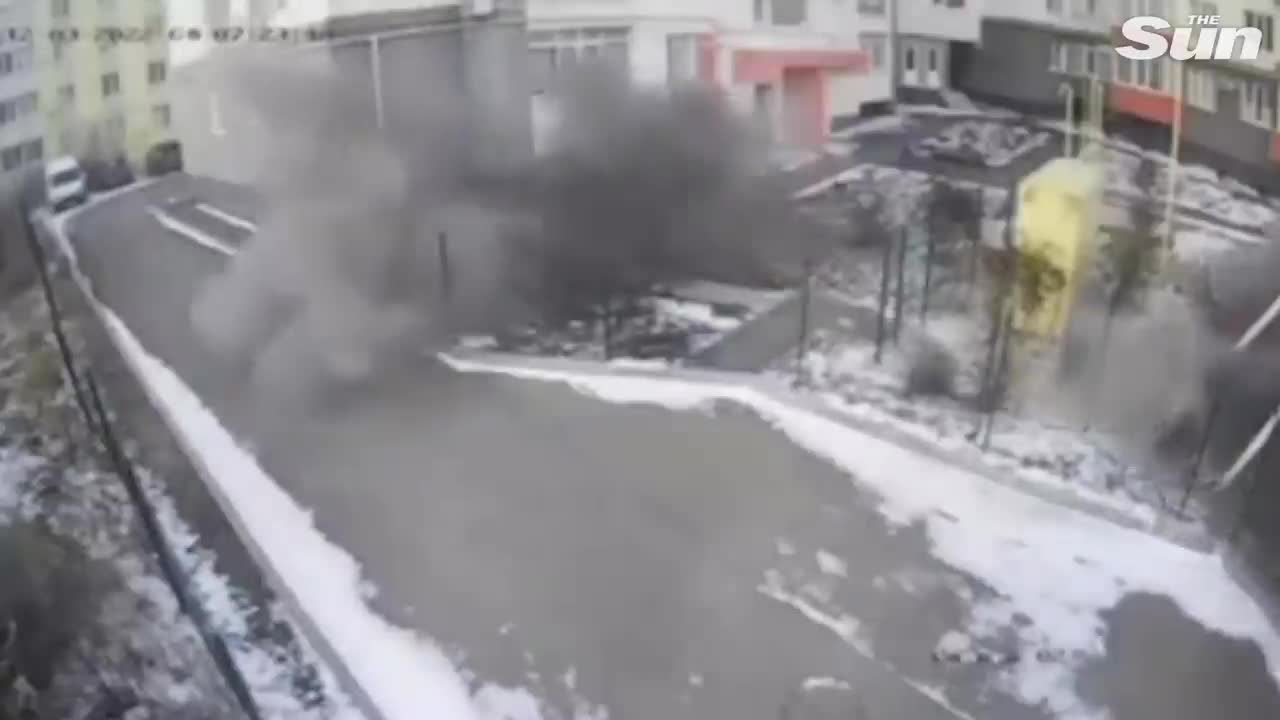 Horror moment bomb lands metres away from man in Ukrainian city of Mykolaiv