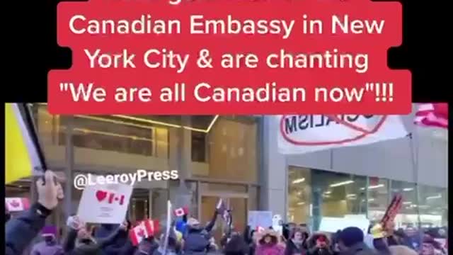 Protesters in front of Canadian embassy in New York