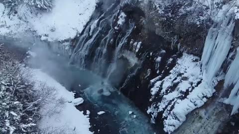 Frozen river with snow