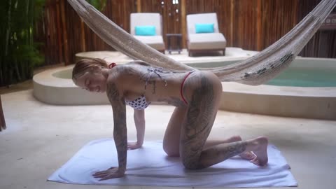 Sexy Bra & Panty Yoga Art Bikini Poolside Stretching