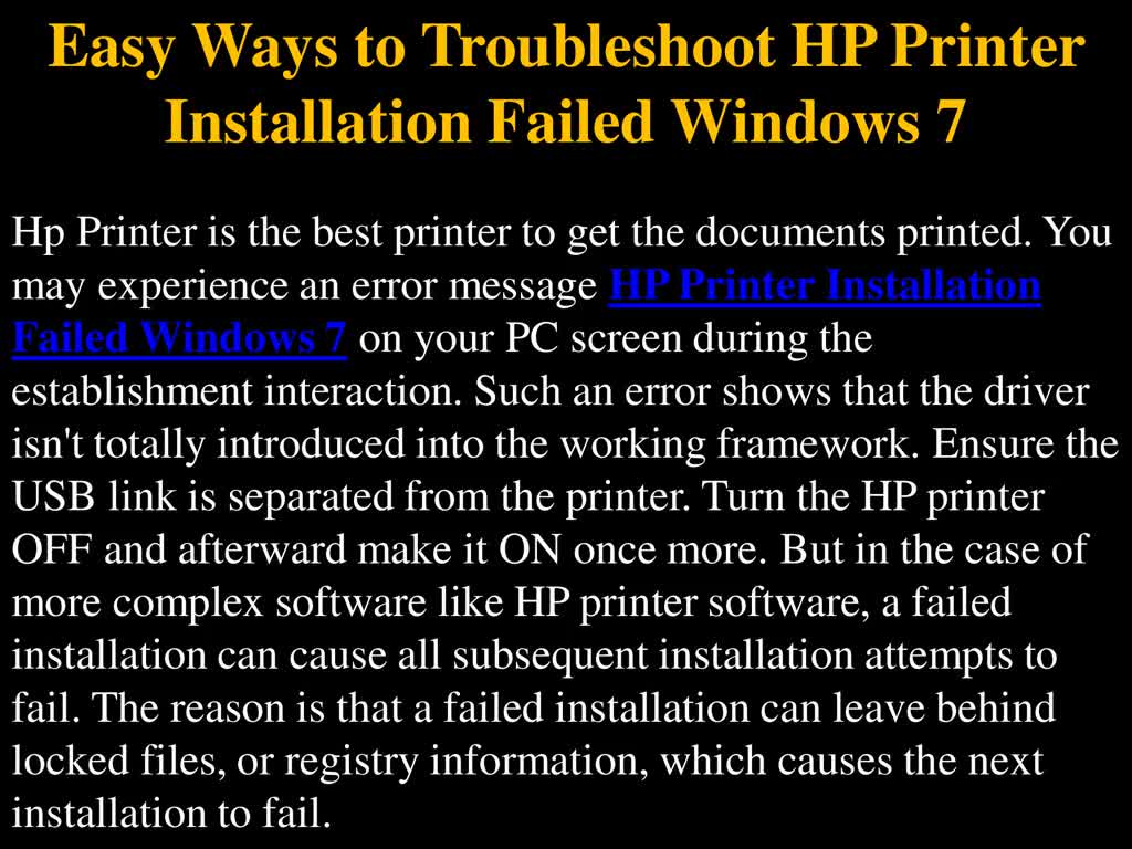 Easy Ways to Troubleshoot HP Printer Installation Failed Windows 7