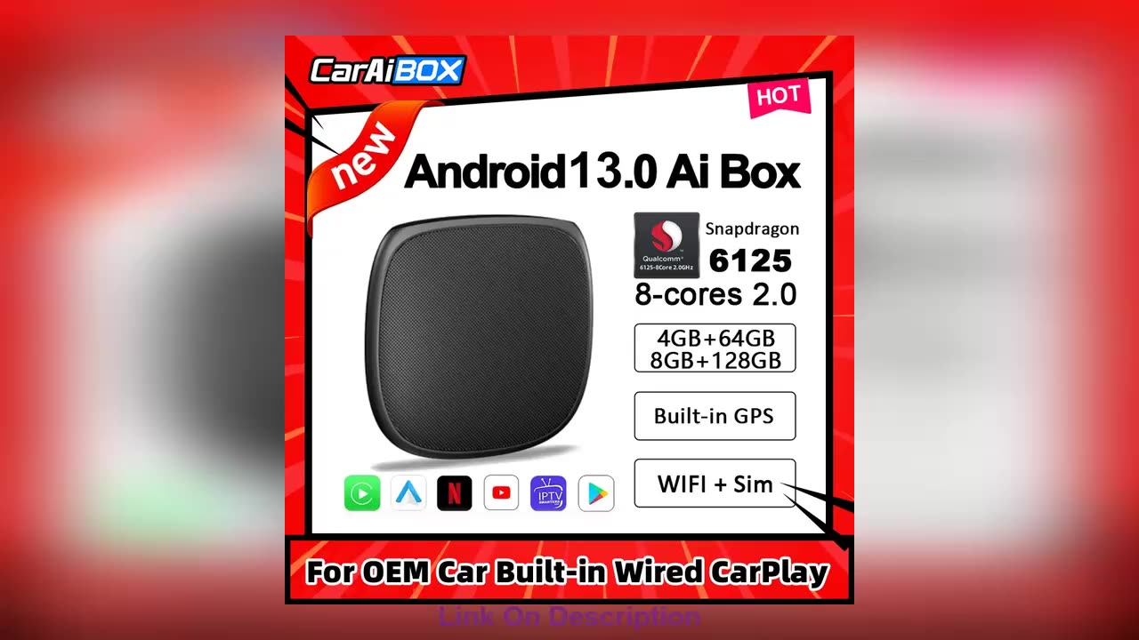 CarAiBOX CarPlay Ai Box Qualcomm 6125 8-Core CPU