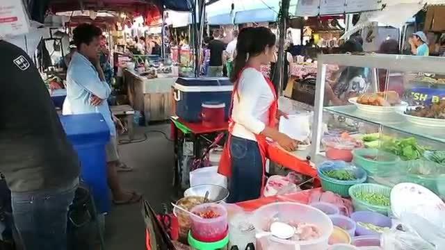 Thai Stir Fry Chicken - Pork with Noodles - Thai Food - Thailand Street Food