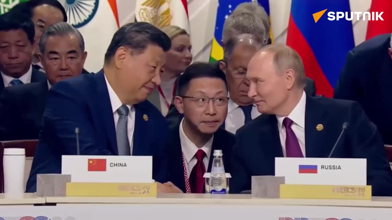 Putin & Xi Jinping are actively discussing something during the meeting of the XVI BRICS summit.